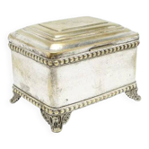 Eclectic sugar bowl, silver-plated brass, Bracia Buch, Poland, early 20th century