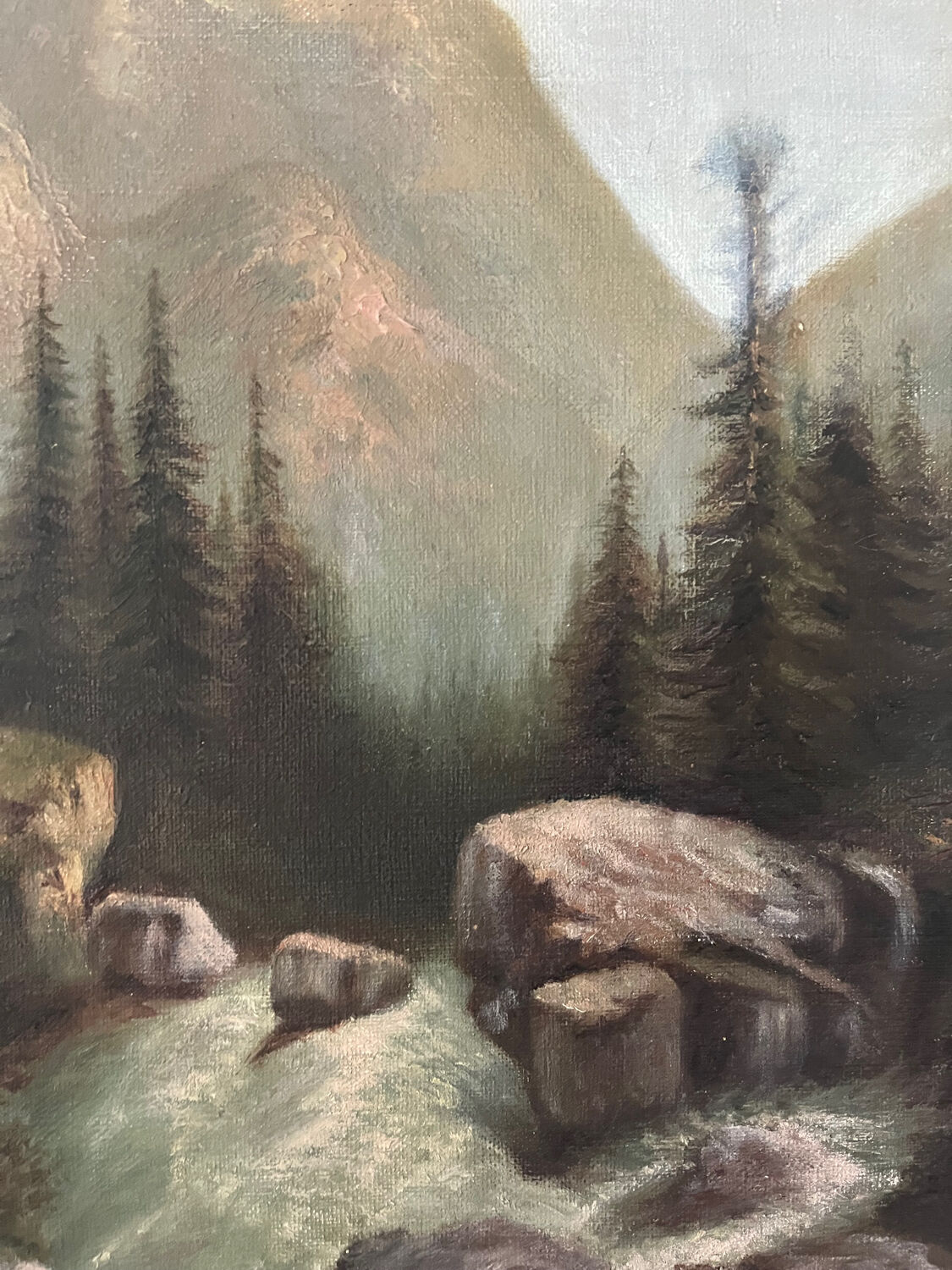 "The torrent in Savoie", mountain landscape, oil on canvas