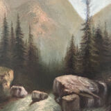 "The torrent in Savoie", mountain landscape, oil on canvas