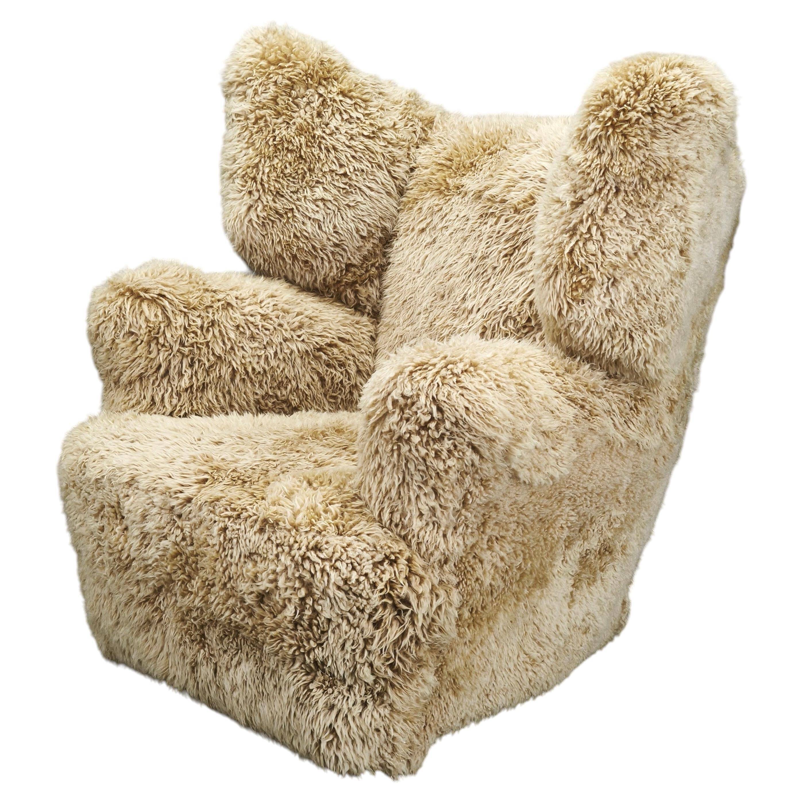 1930s Art Deco Wingback Armchair in Honey Skandilock Sheepskin