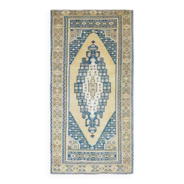 Tapis vintage turc Oushak fait main en laine et coton orange 95x188
