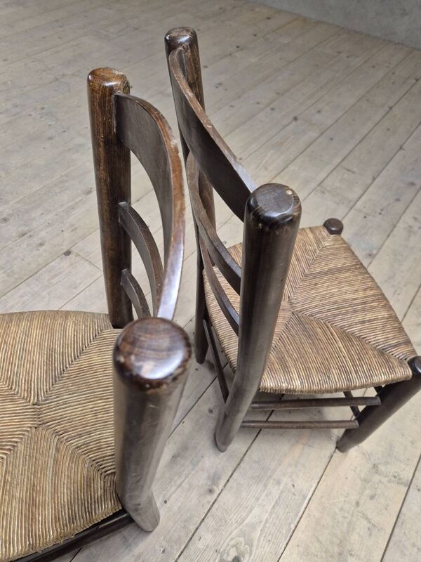 Paire de chaises en paille rustique campagnard montagne ancienne 1950s