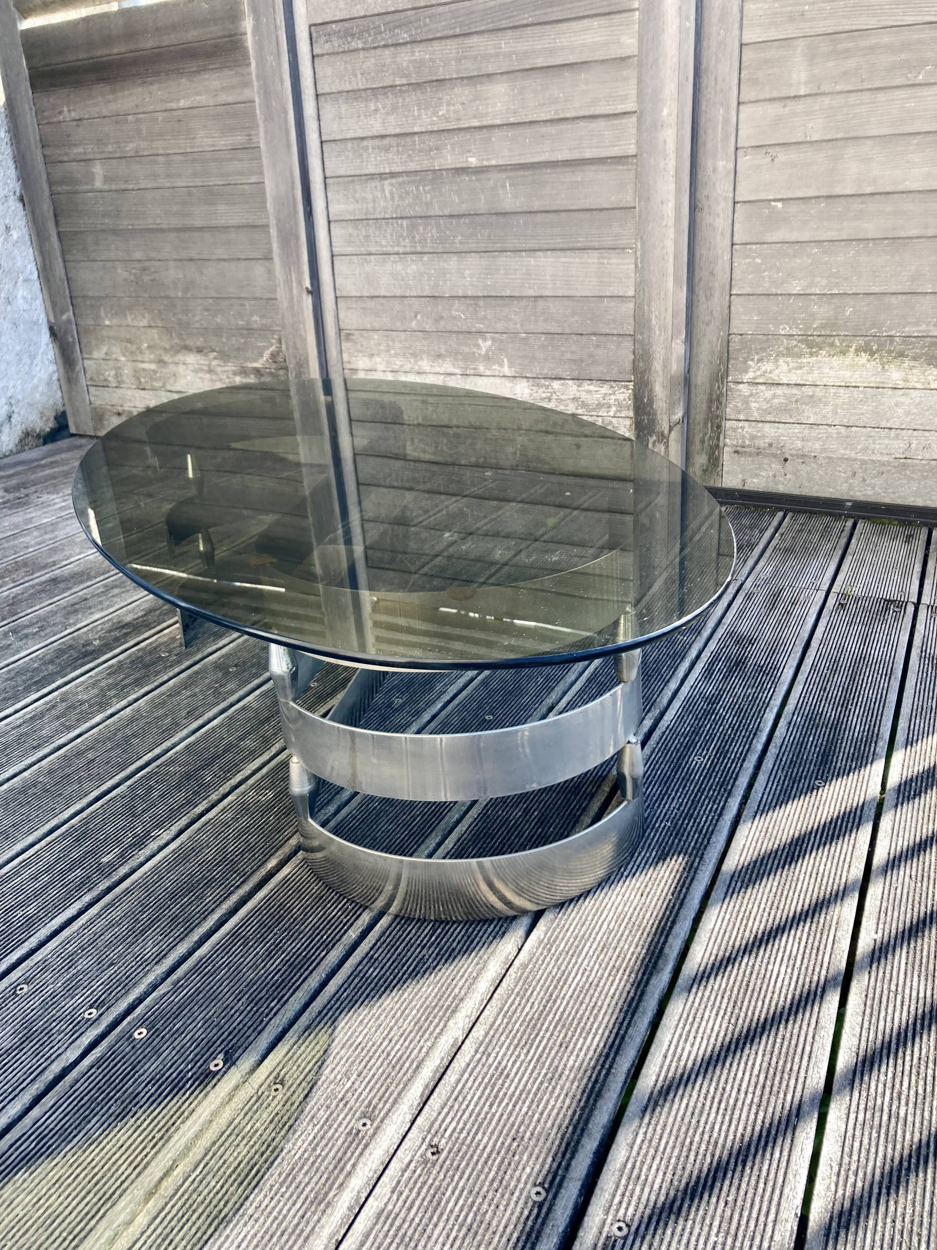 Vintage chrome metal coffee table and smoked glass
