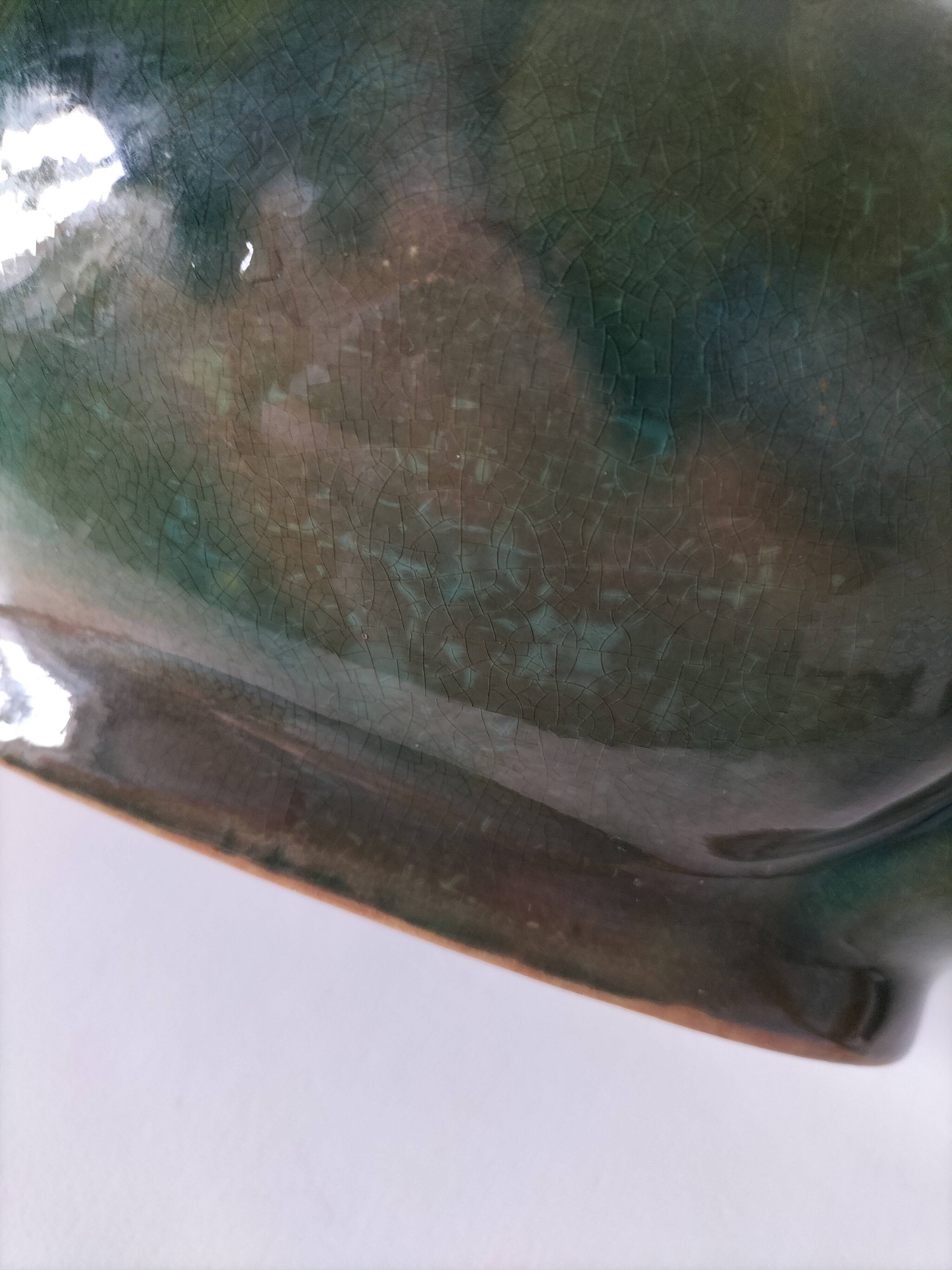 Art Deco flared cache-pot in turquoise glazed earthenware.