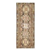 1970s Vintage Turkish Hand-Knotted Wool Cotton Brown Runner Rug 150x390