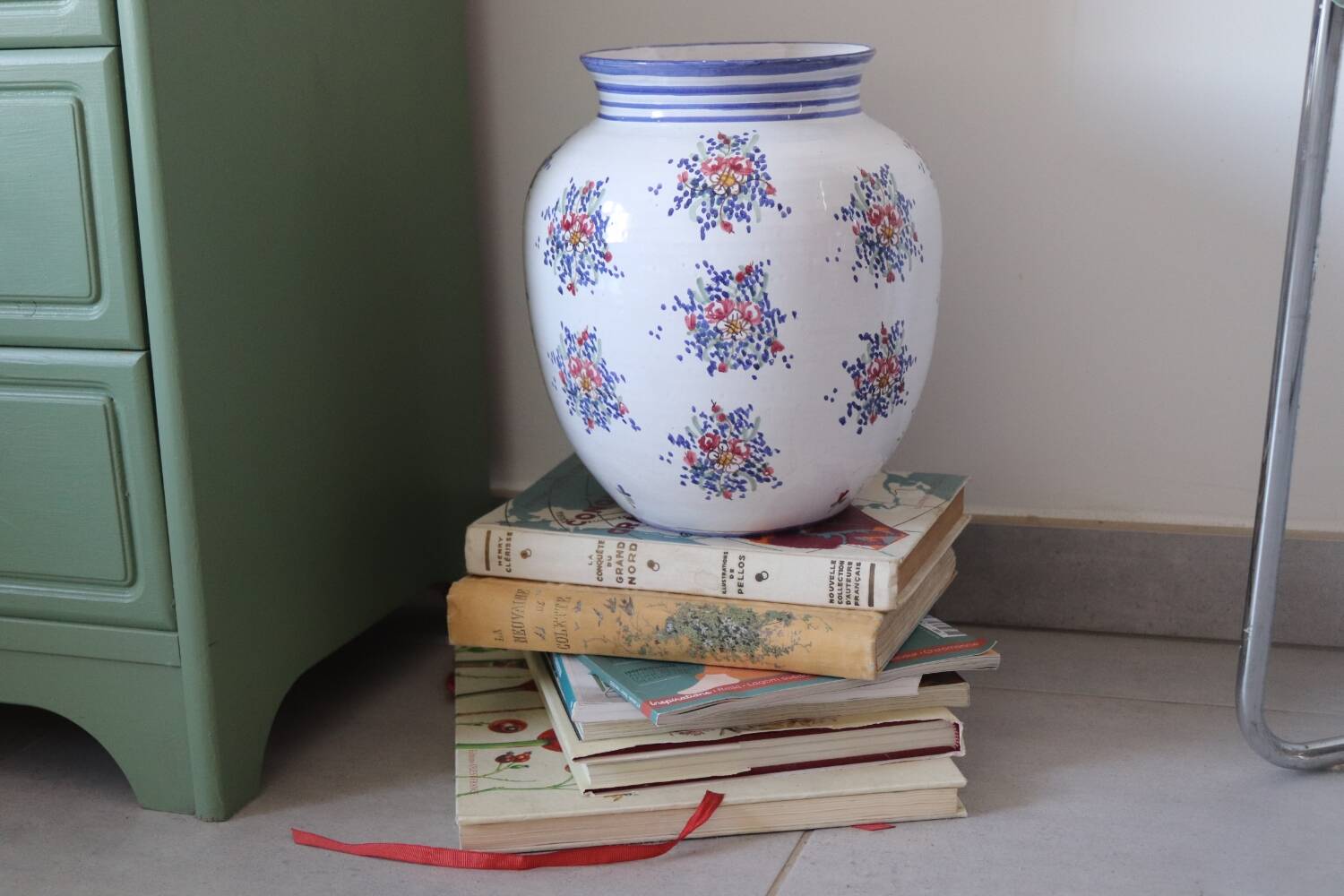 Large painted ceramic flower vase
