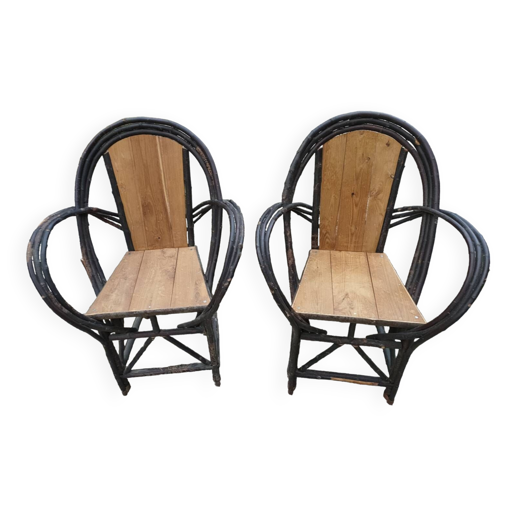 2 armchairs by Christian Astuguevieille, organic brutalist design.