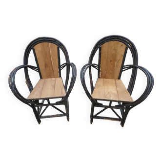2 Christian Astuguevieille armchairs brutalist organic design