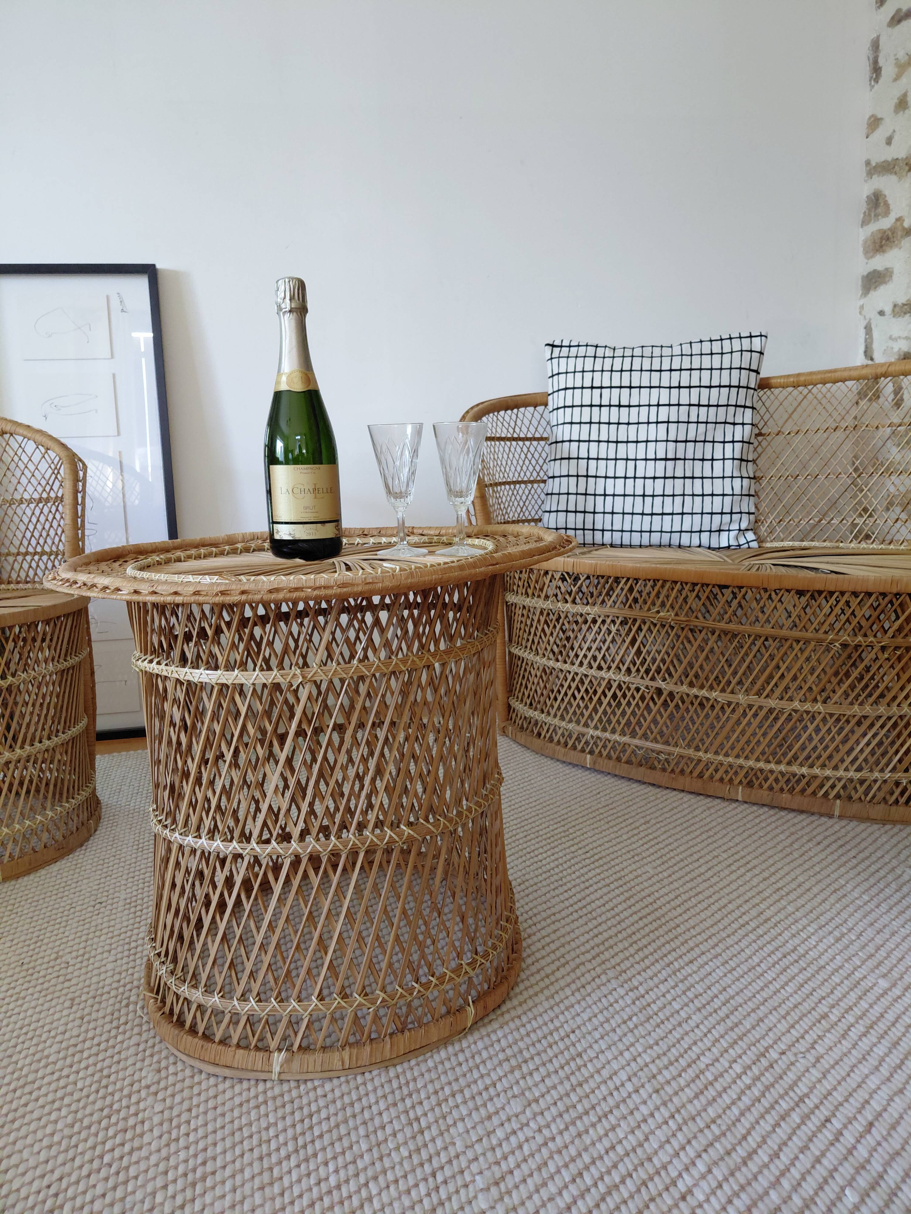 Vintage garden furniture in wicker rattan 1960 - complete 4-piece set