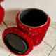 Red moumoute chair and pouf