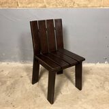 Chaises de salle à manger brutalistes et modernistes des années 70 en bois marron architectural