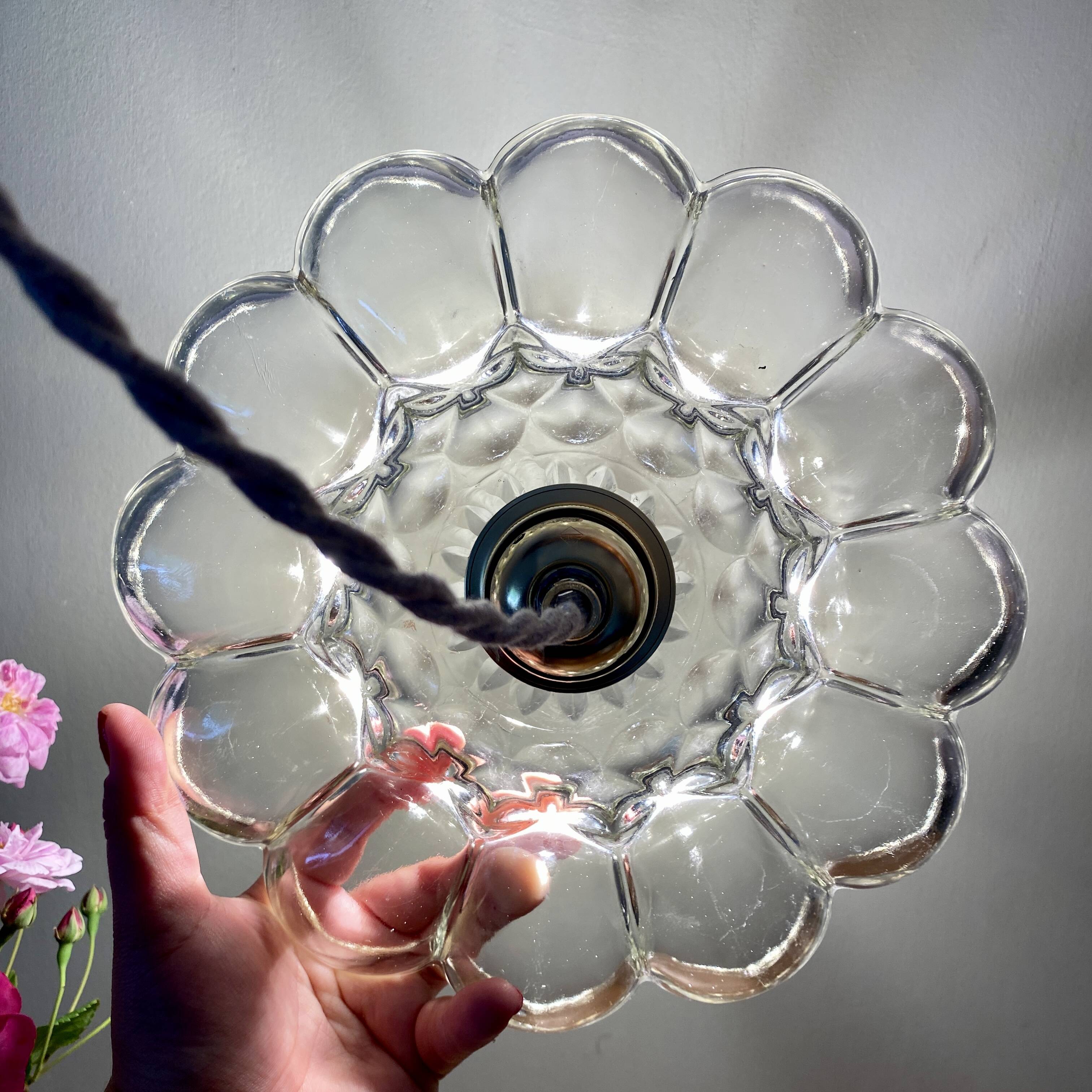 Vintage molded glass lampshade pendant light - tableware collection -