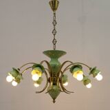 Neoclassical Style 8-Iight Italian Porcelain and Brass Chandelier, 1960s