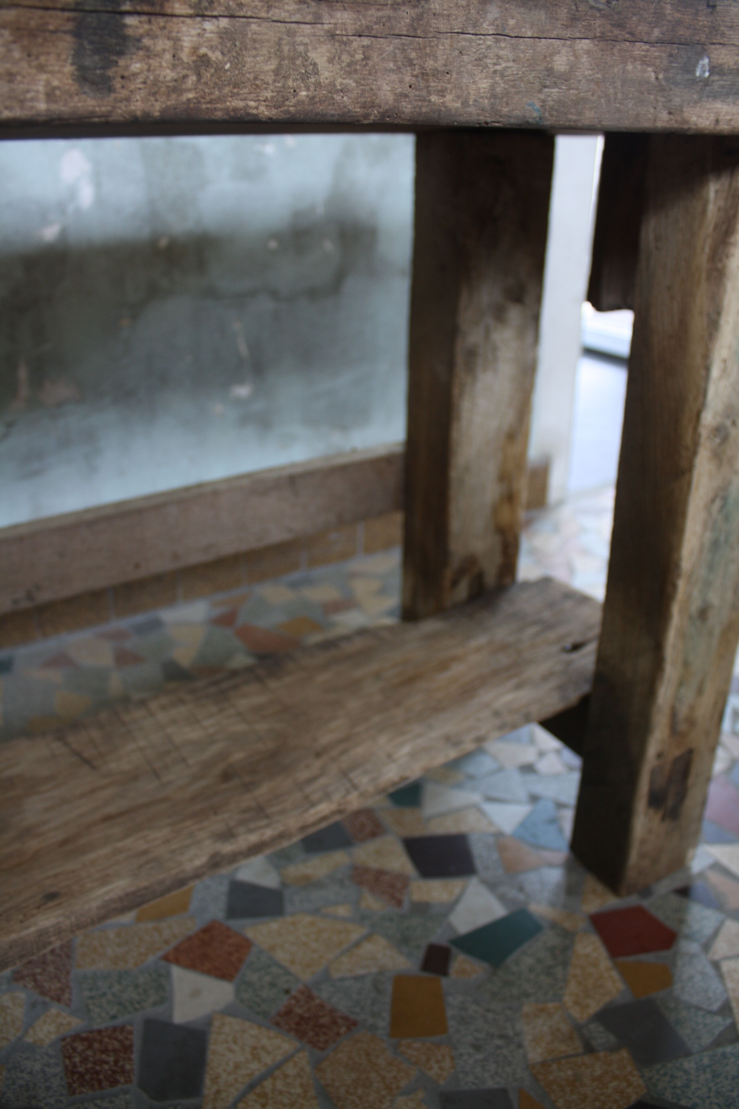 Ancient workbench in raw wood