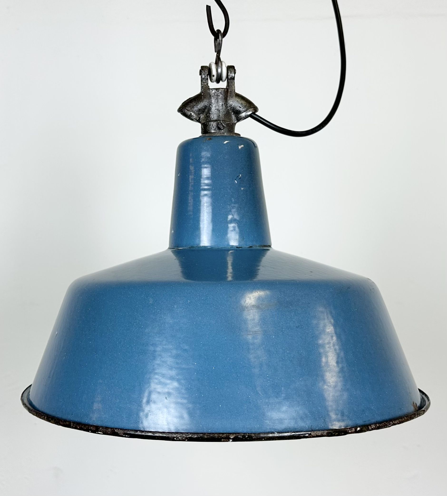 Industrial Blue Enamel Factory Lamp with Cast Iron Top, 1960s
