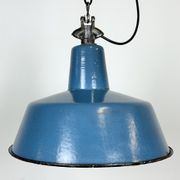 Industrial Blue Enamel Factory Lamp with Cast Iron Top, 1960s