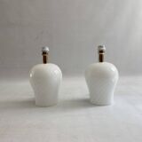 White Swirl Murano Glass Table Lamps 1970s Hollywood Regency Minimalism bed