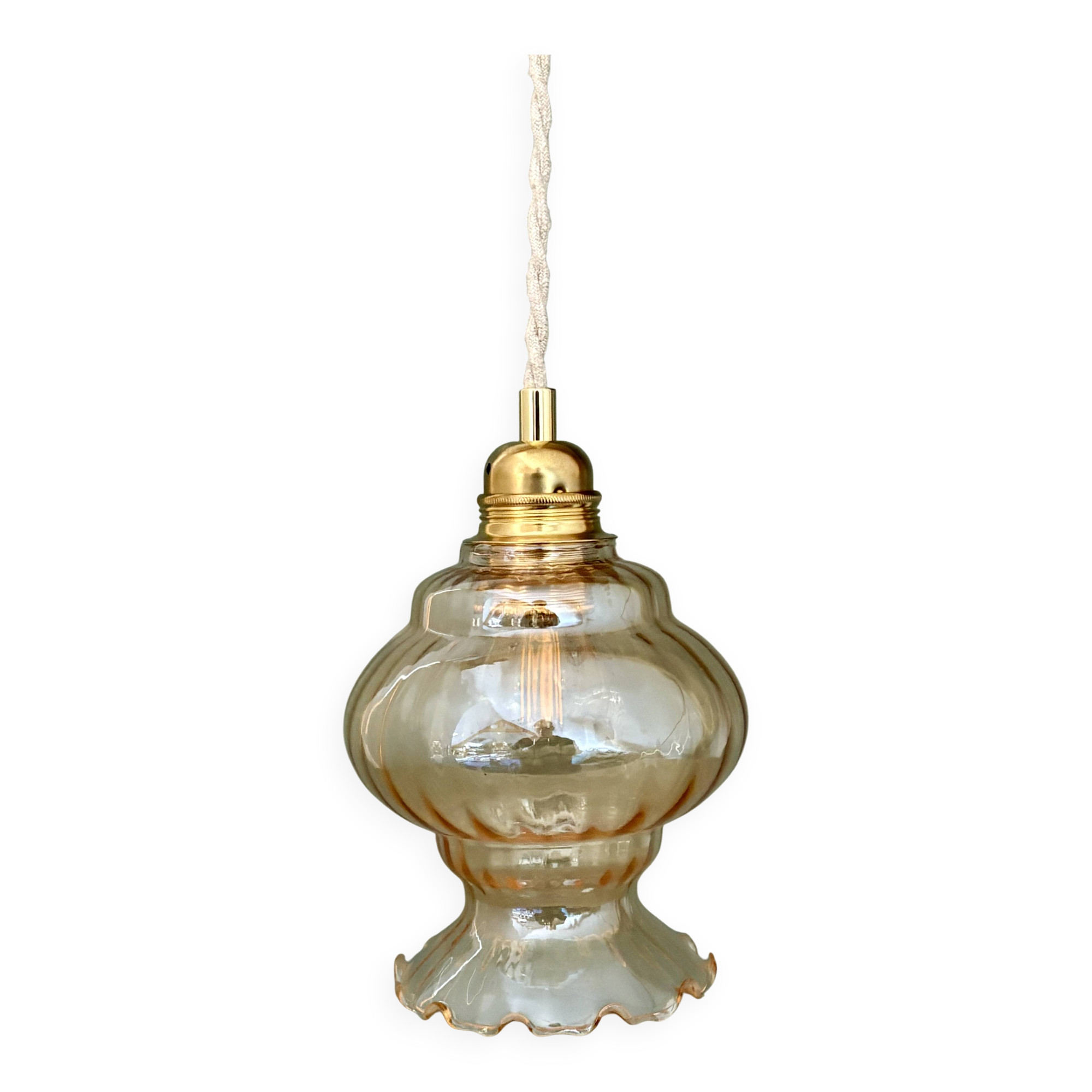 Vintage amber glass globe pendant light