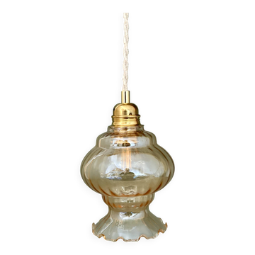 Suspension globe vintage en verre ambré