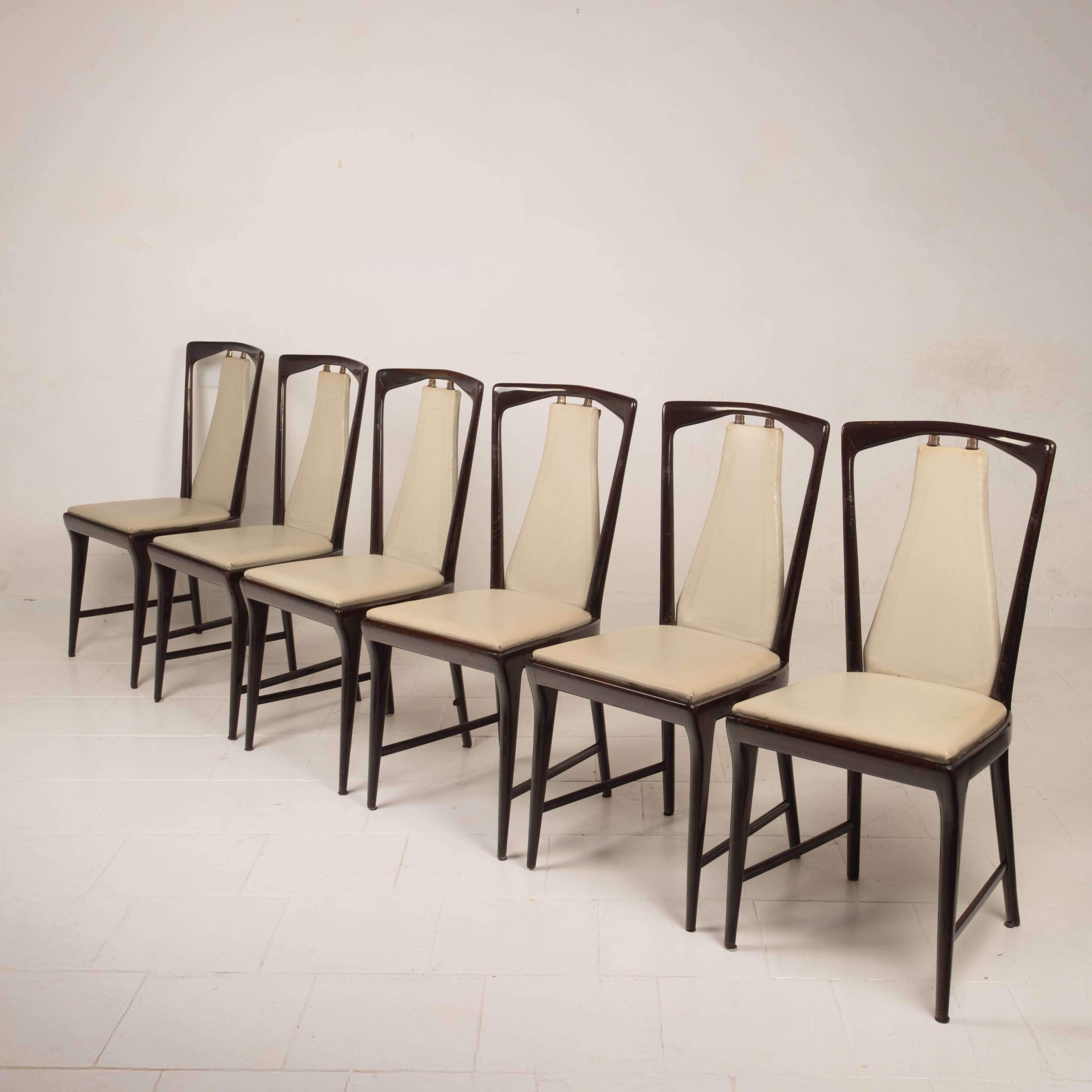 Osvaldo Borsani Mid Century Italian Mahogany Stained Dining Chairs for Arredamenti Borsani Varedo 1950