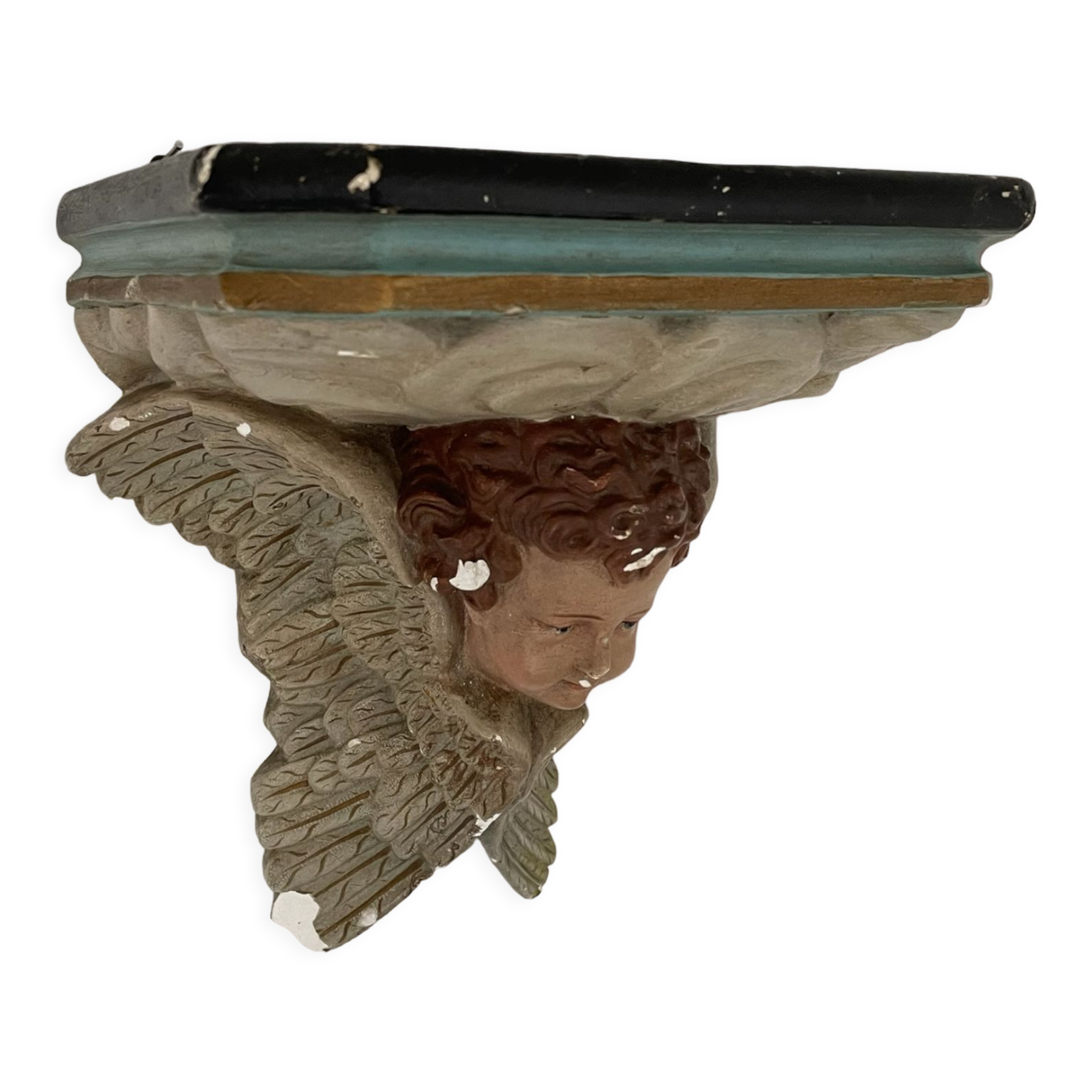 Nineteenth century plaster wall console, cherub decoration