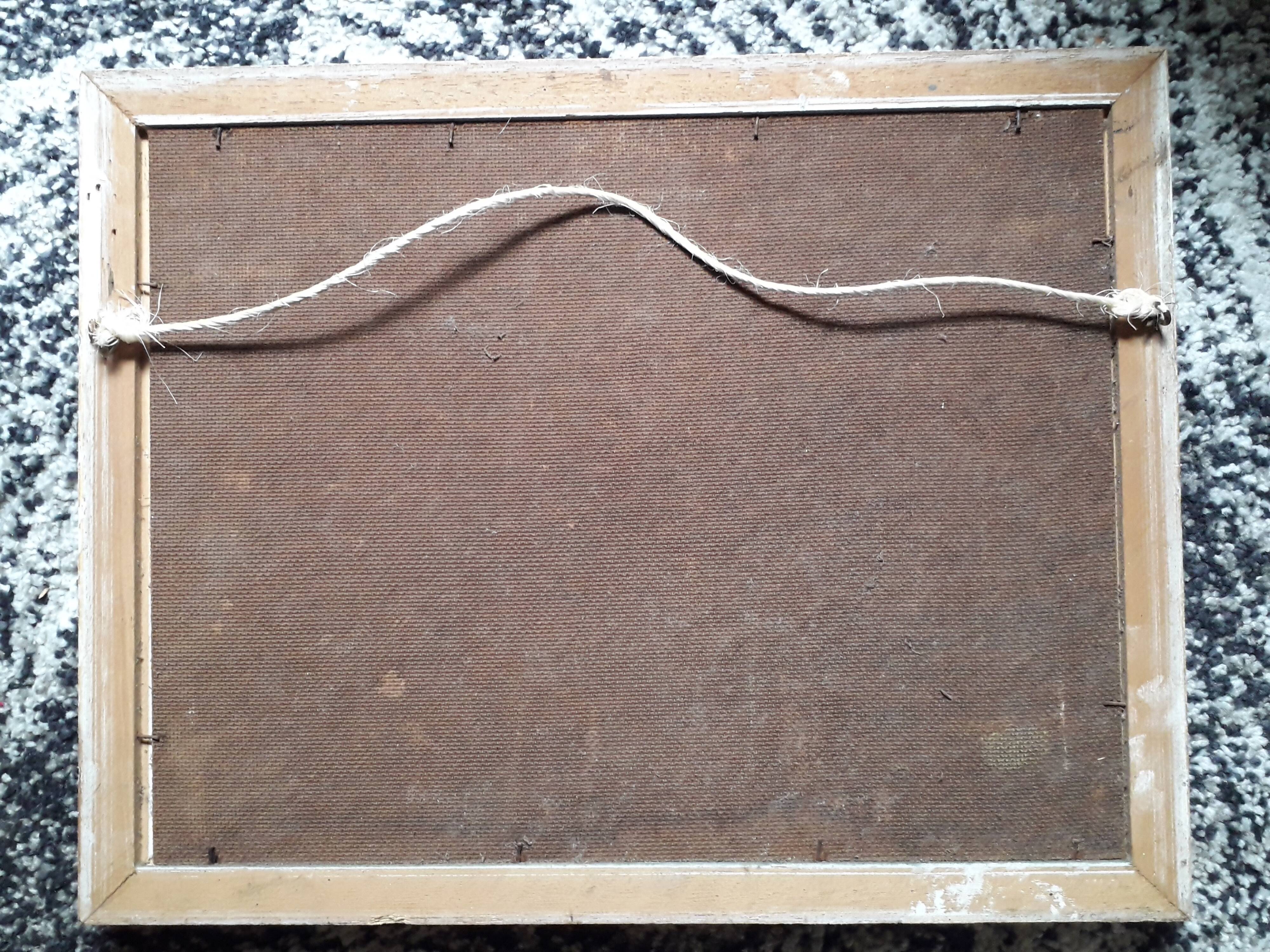 Antique oil painting depicting horses