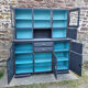 Vintage Mado sideboard, grey restyled, blue interior, 50s