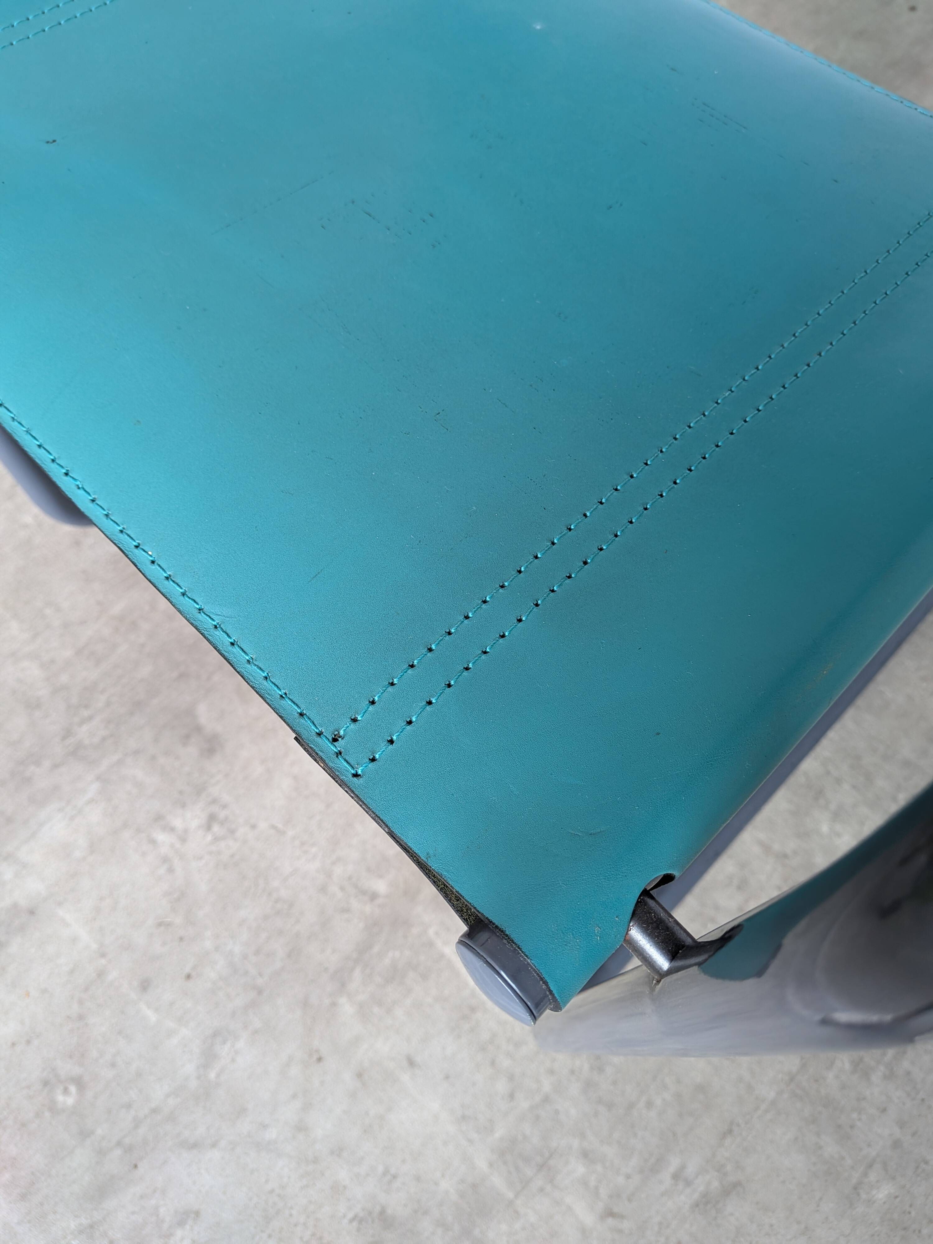 Vintage Mart Stam Style Armchair: Turquoise Leather, Black Chrome Cantileve