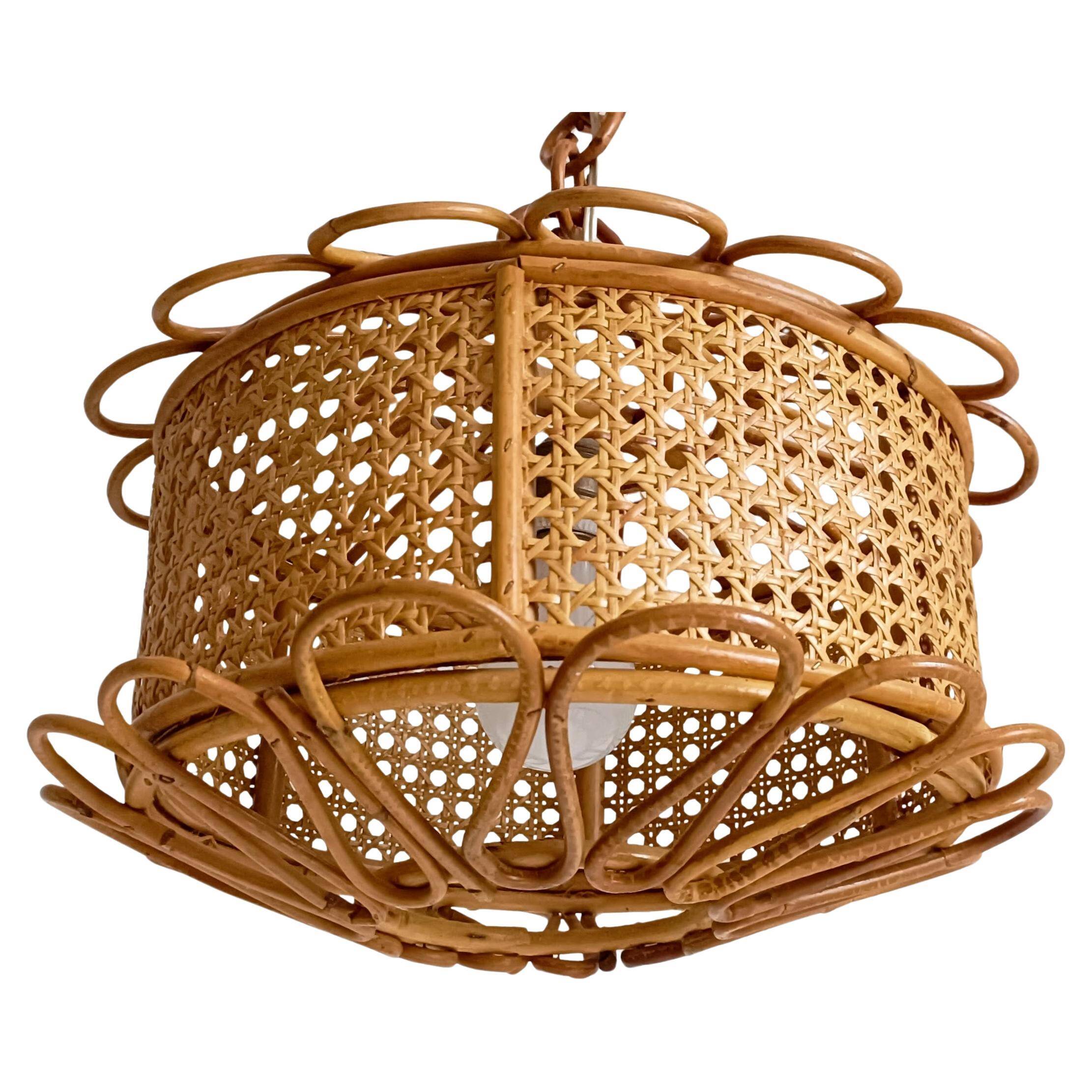 Handcrafted Bamboo and Rattan Pendant Lamp, Spanish Modernist, 1960s