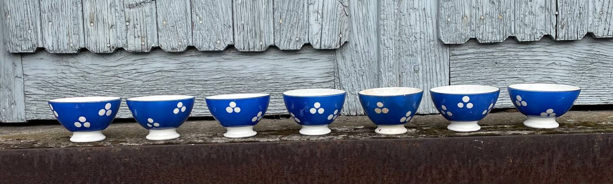 7 mini bol à café decor motif petits pois bleus