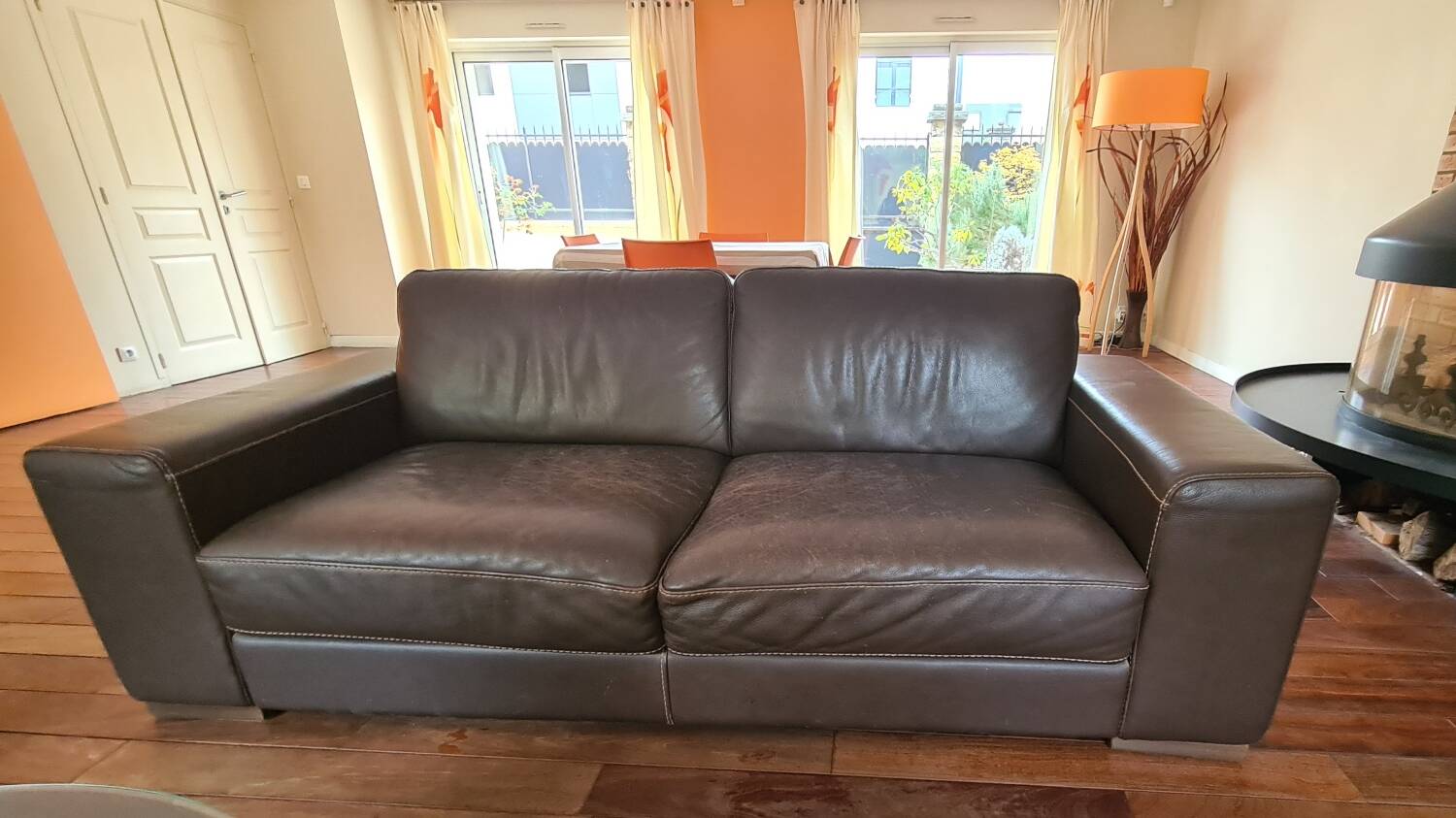Natuzzi 3-seater sofa in full grain brown leather