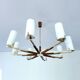 Grande suspension scandinave, teck, laiton et verre