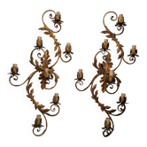 Pair of Golden Florentine Wall Lights 1950s 1960s Hollywood Regency 7 Lights