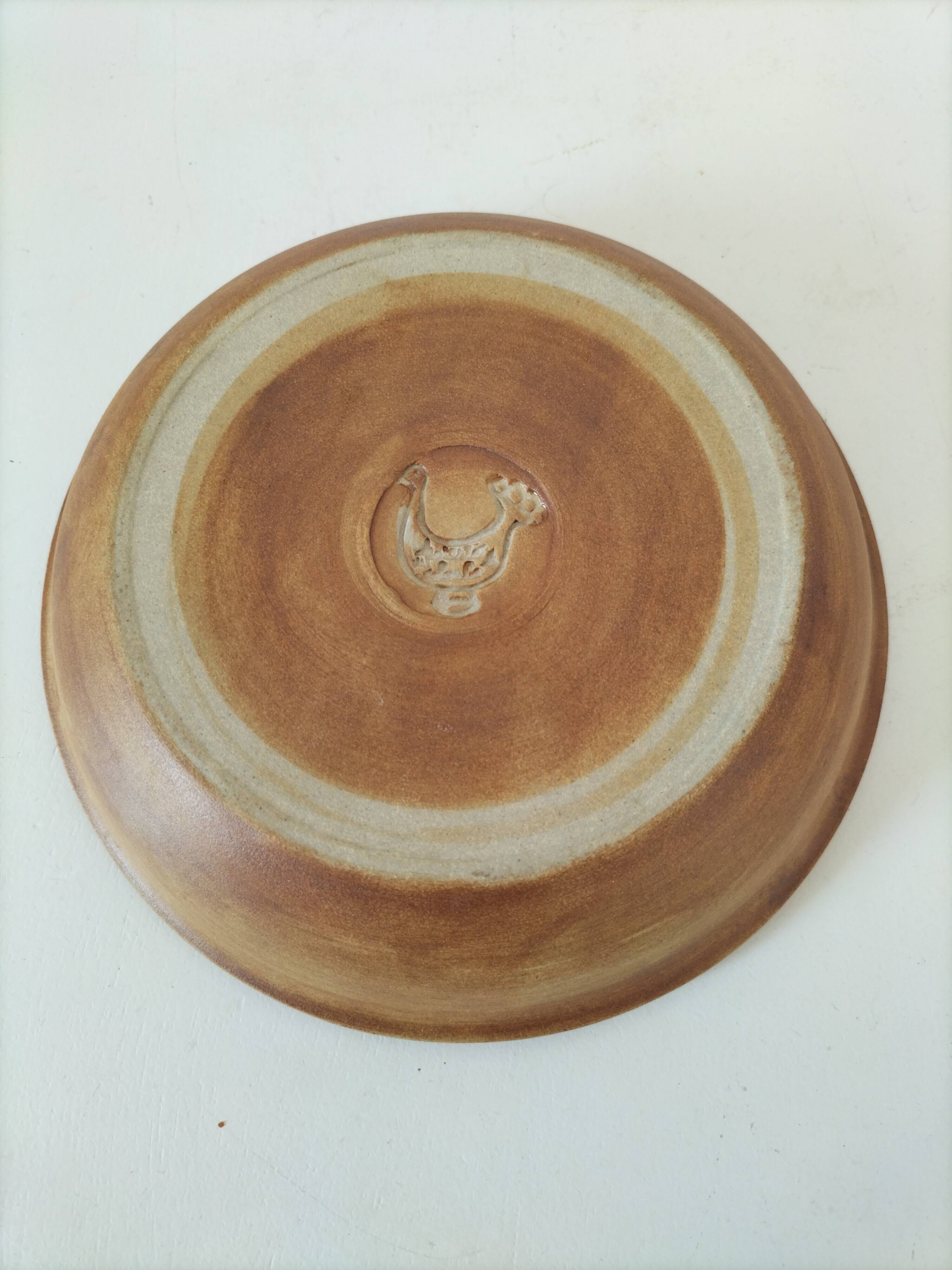 Coupe en grès Poterie de la Colombe décor tachiste, années 60