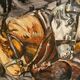 Oil painting on canvas with draft horses signed Ortega 86