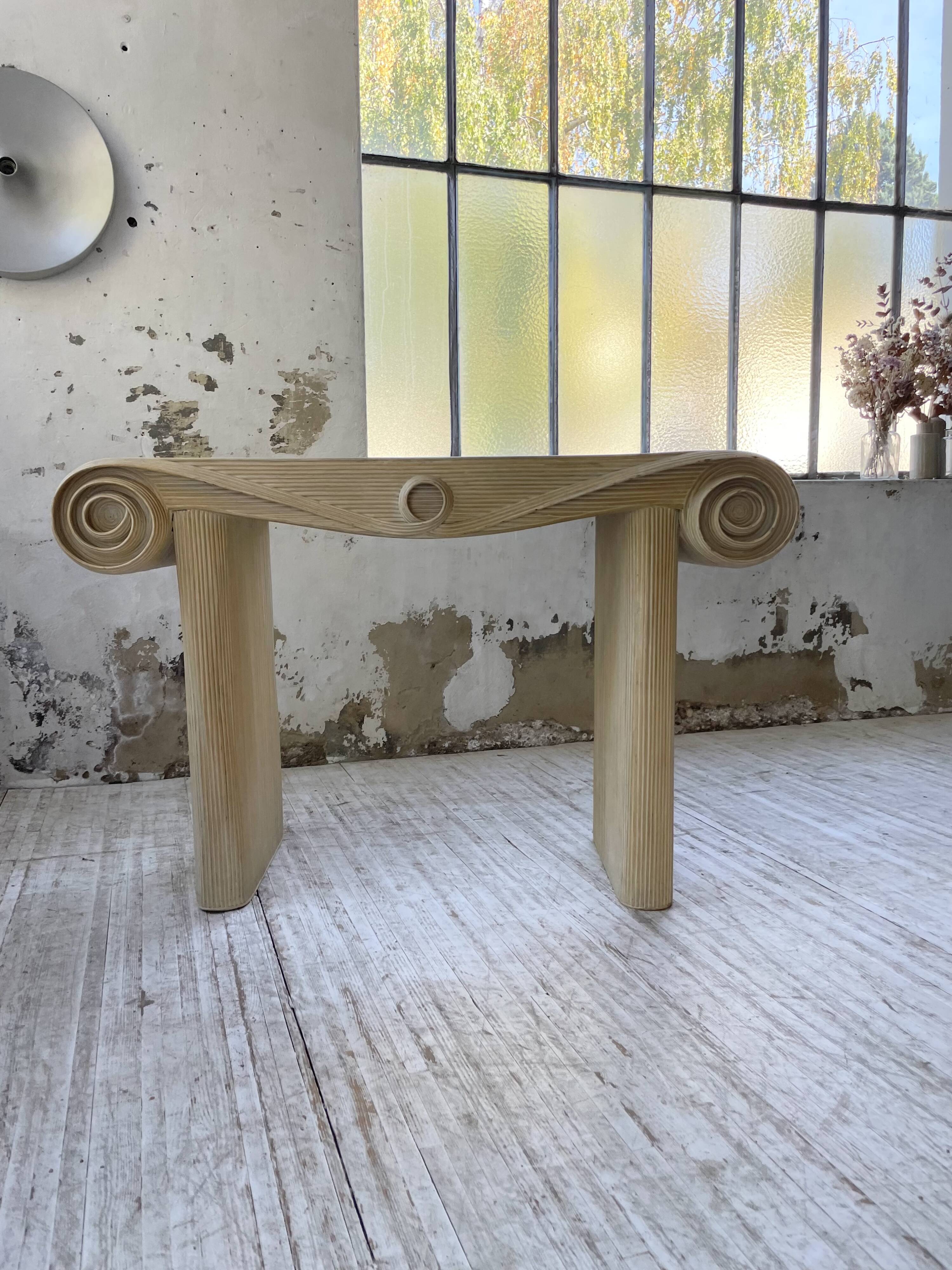 70s console in tropicalist rattan