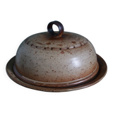 Stoneware cheese bell and platter from Puisaye, signed Jean-Pierre Prud’hom