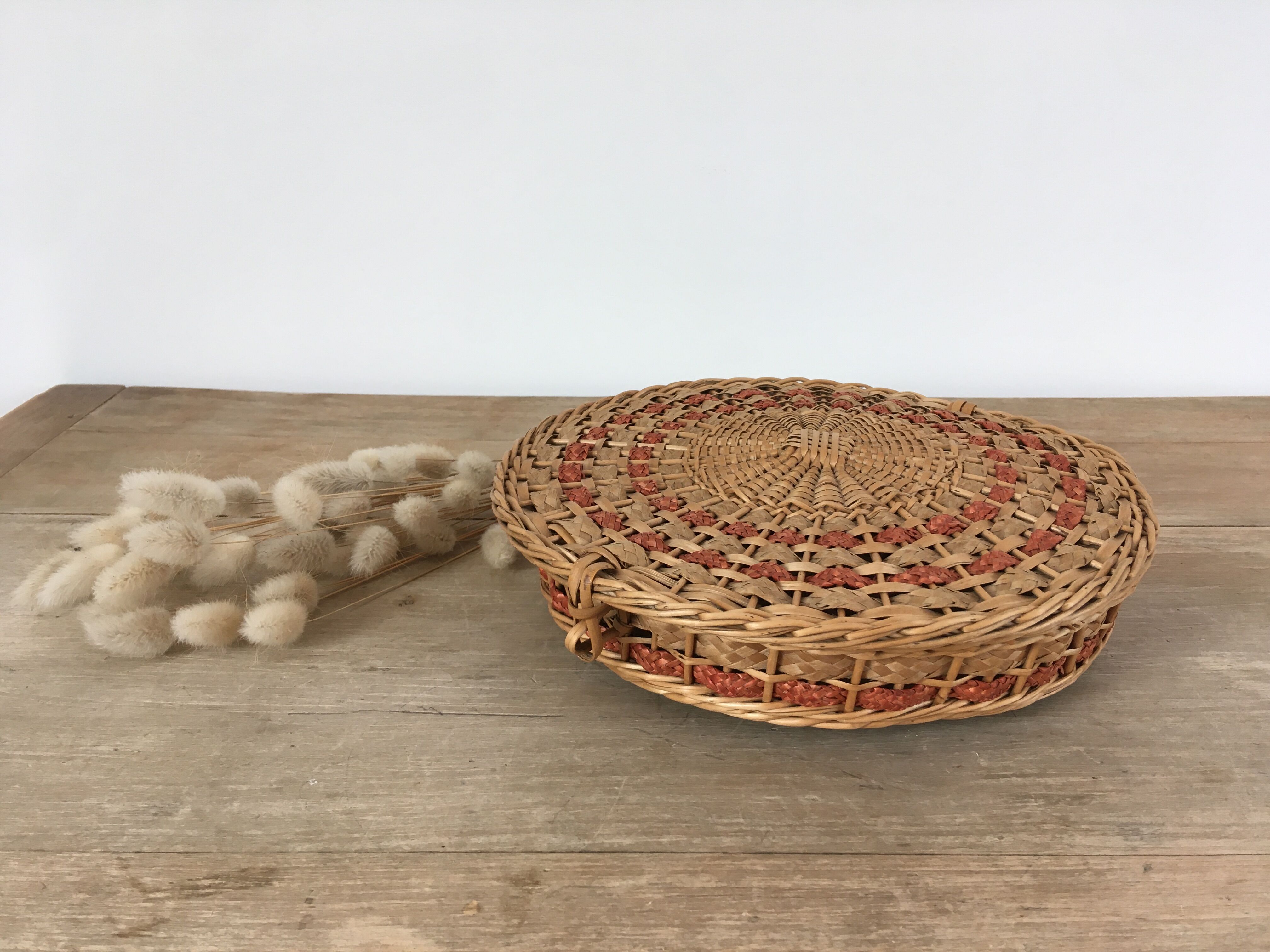 Braided wicker sewing box