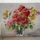 Bouquet of roses in a glass vase, oil on canvas signed