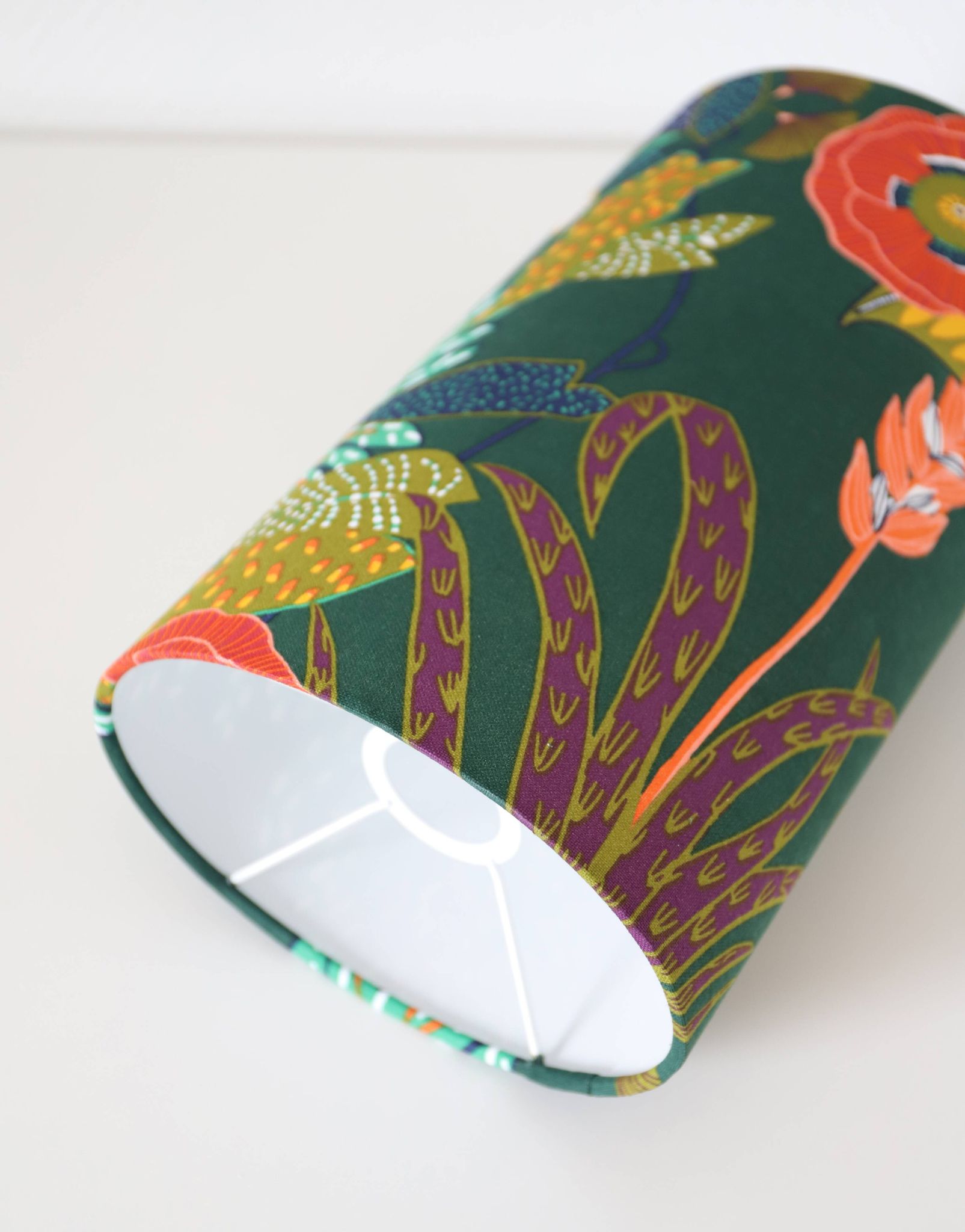 Table lamp, Mid-Century carved wood base, and Jungle Floral lampshade