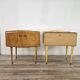 Pair of 1950s maple nightstands with mirrored tops