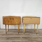 Pair of maple bedside tables from the 1950s with mirrored tops.