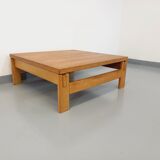 Vintage square coffee table in solid oak wood from the 60s 70s