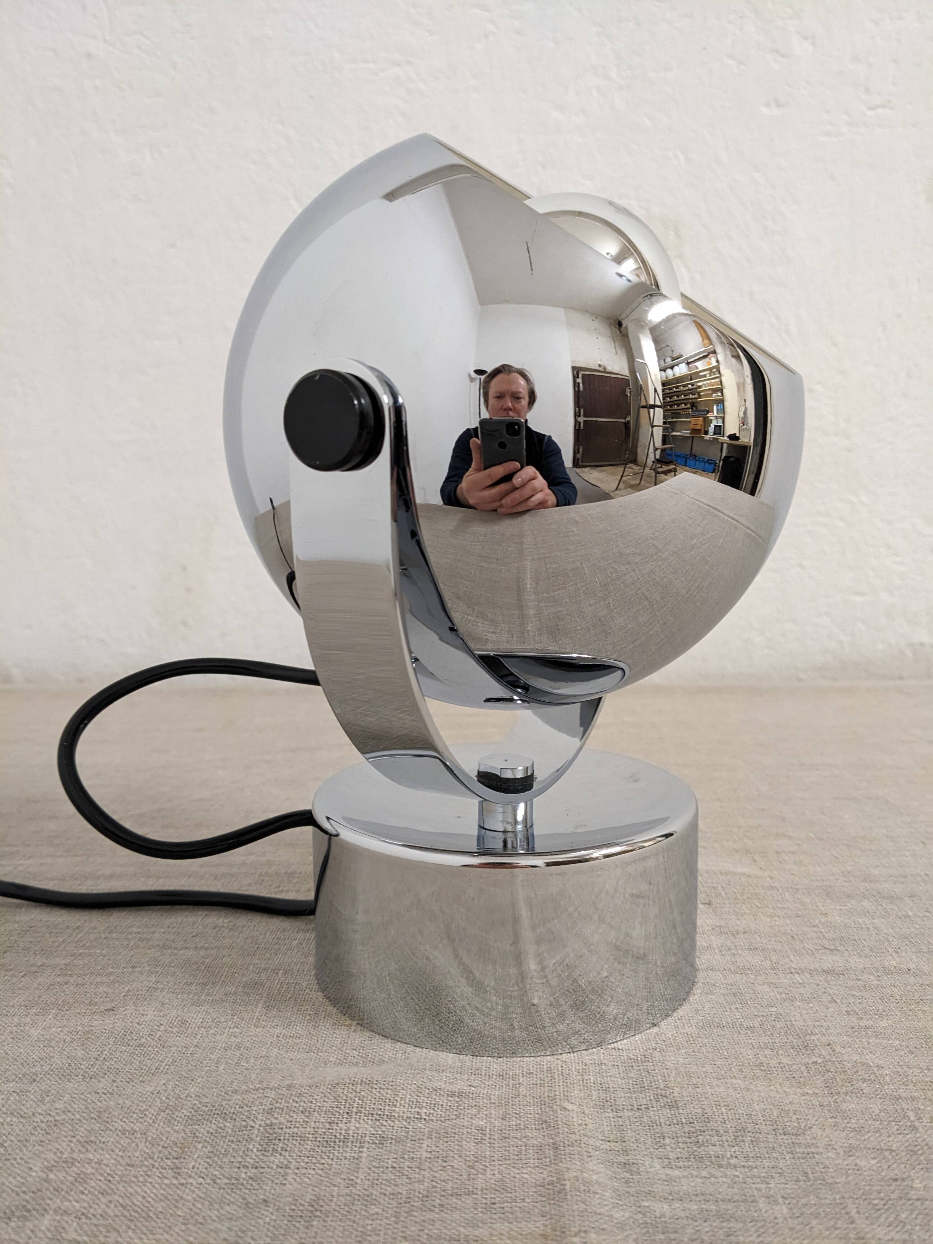 Eye ball lamp or wall light, chrome, space age, France circa 1970.