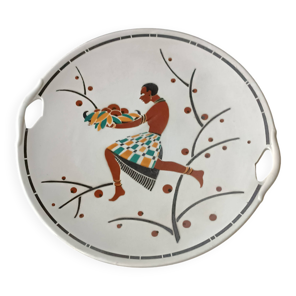 Geo Condé Kg Lunéville plat en faïence Porteur de fruits Joséphine Baker