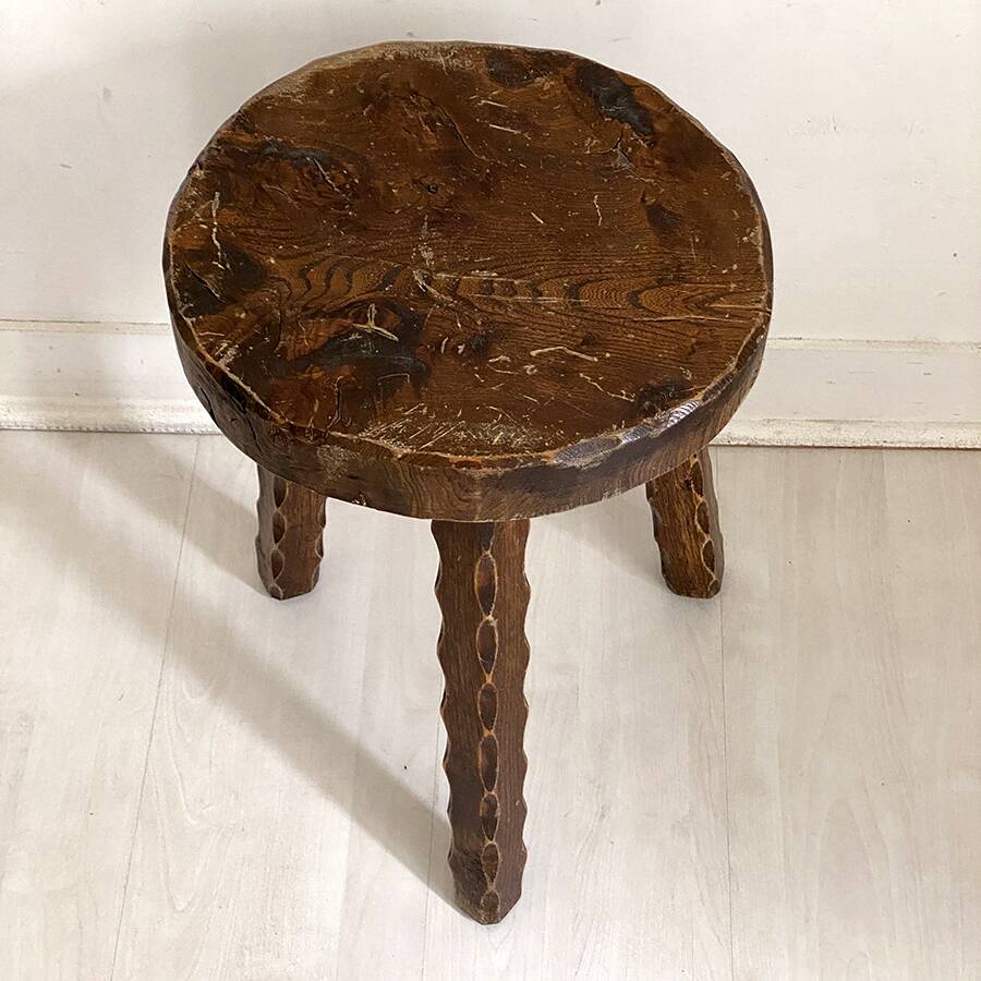 Tripod brutalist solid wood foot stool