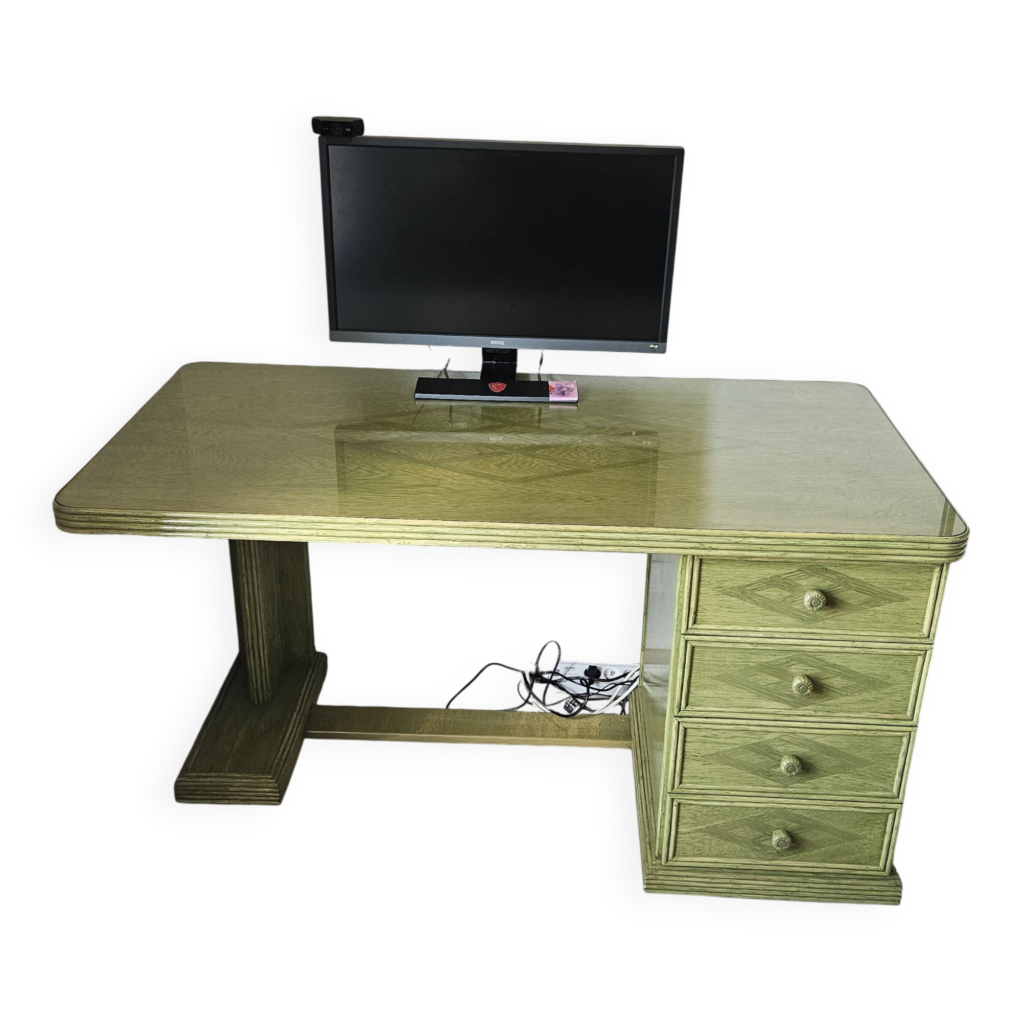 Vintage Maugrion desk in solid wood from the 1980s.