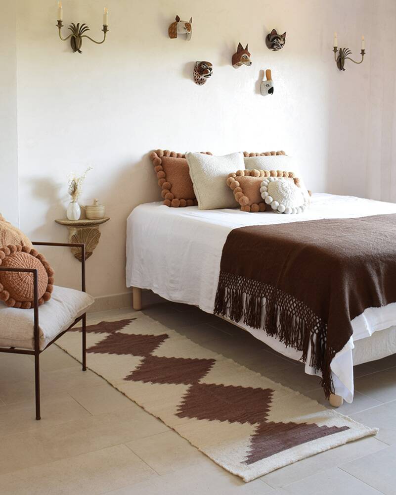 Plaid tissé main 100% pure laine de lama marron