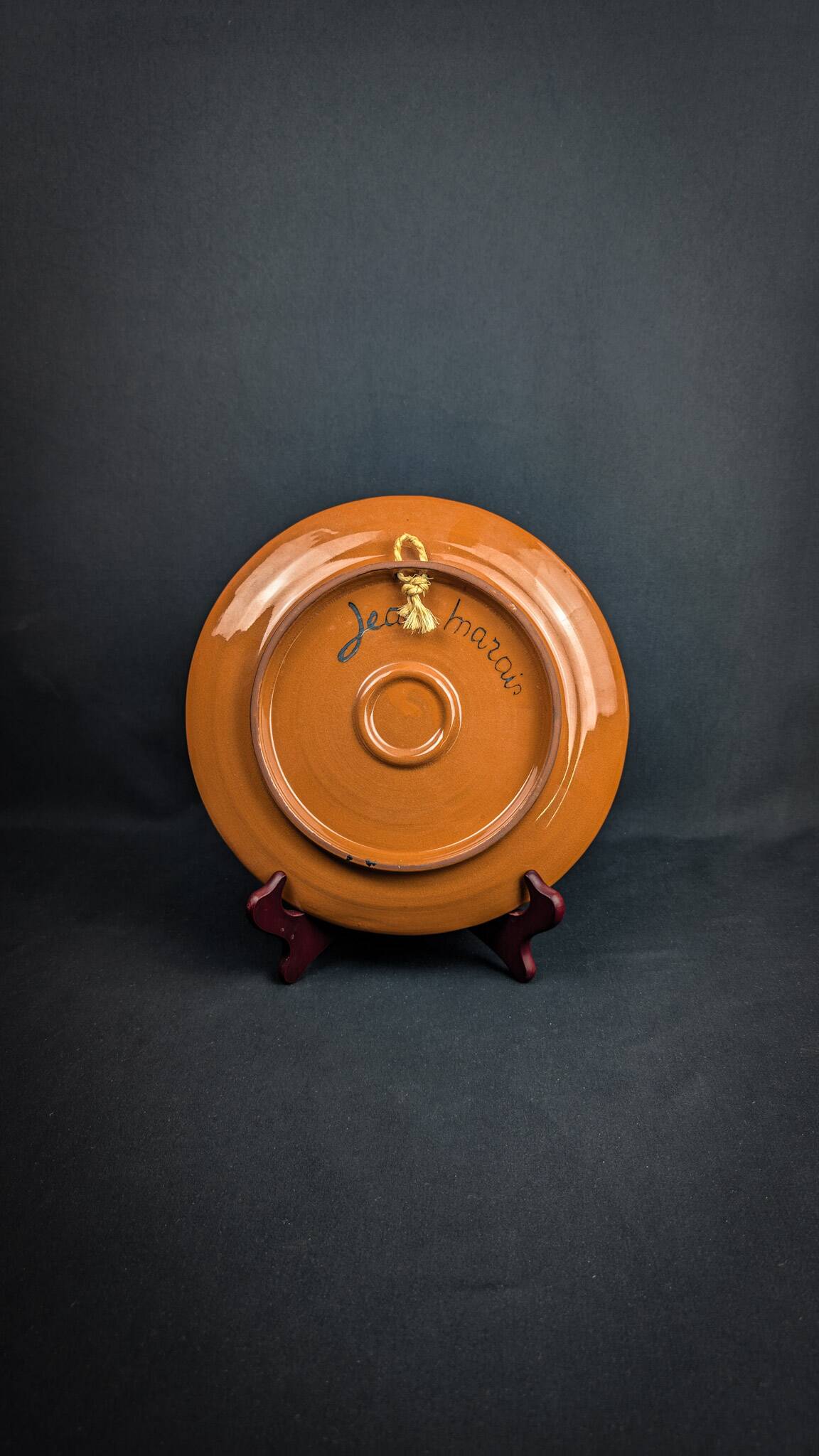 Glazed ceramic plate signed Jean Marais face & tree Vallauris