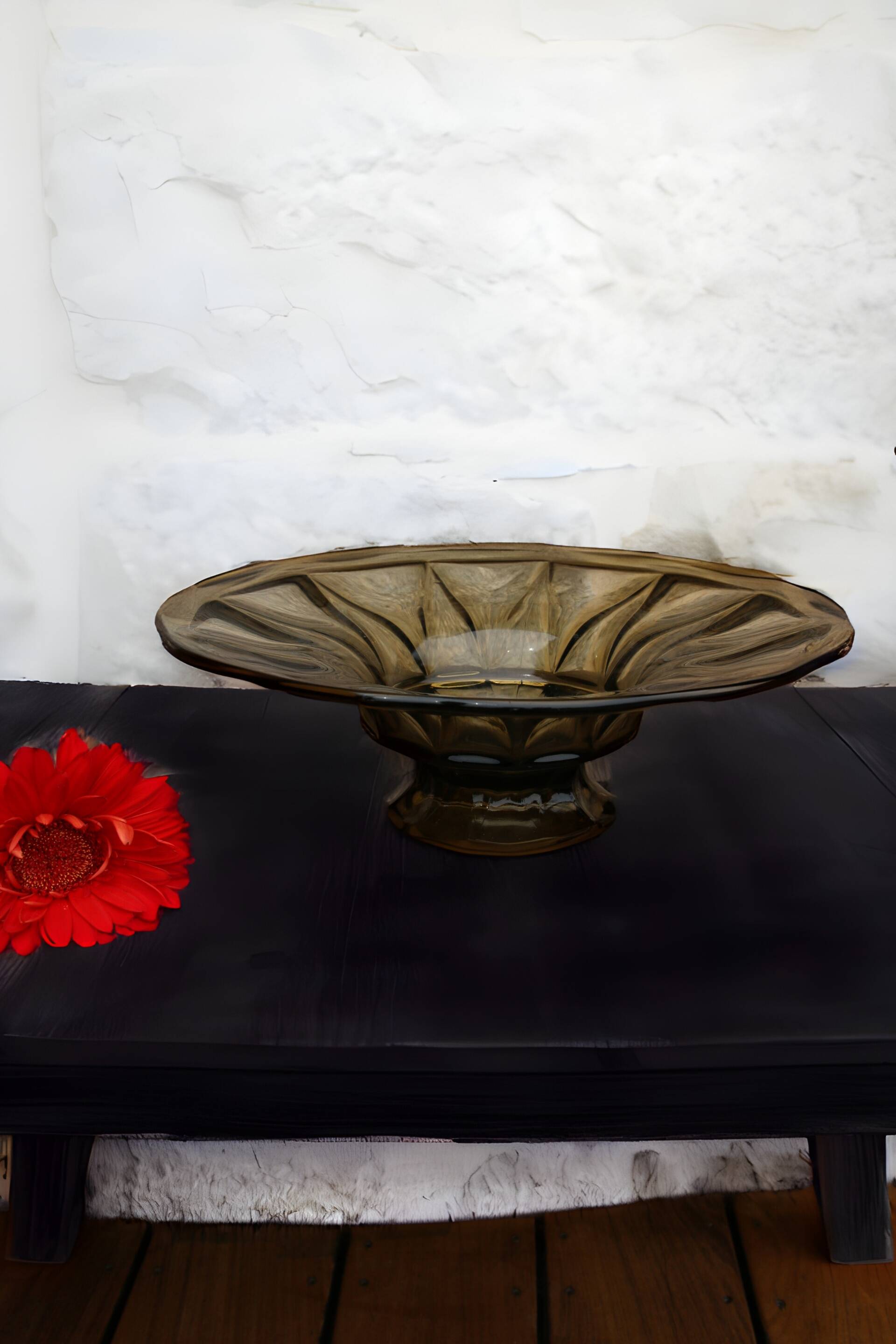 Vintage smoked glass bowl, Art Deco style